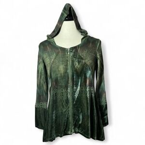 Unity World Wear Women's Green Metallic Burnout Velvet Zipper Jacket‎ Fairycore